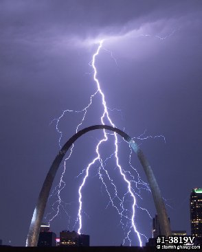 Lightning filling the sky over the Gateway Arch