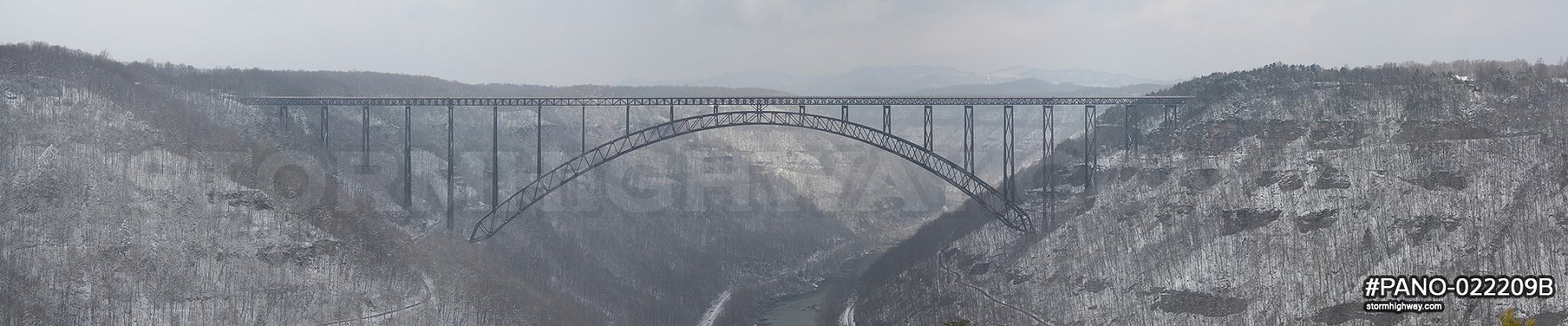 New River Gorge Bridge snow panorama