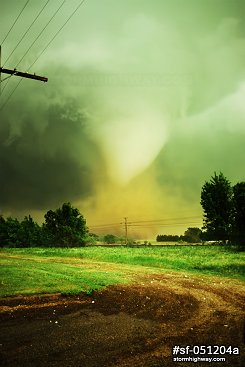 Cone tornado at Attica, Kansas with large hail