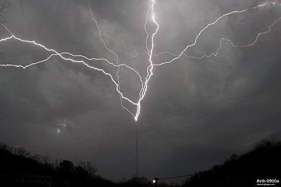 Lightning striking a TV tower