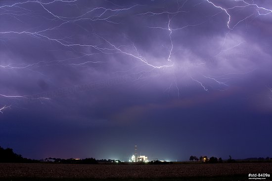 Lightning over the Prairie State power plant in Marissa, IL