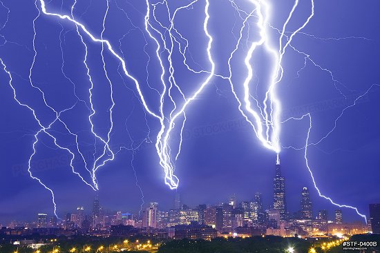 Chicago skyscraper lightning composite