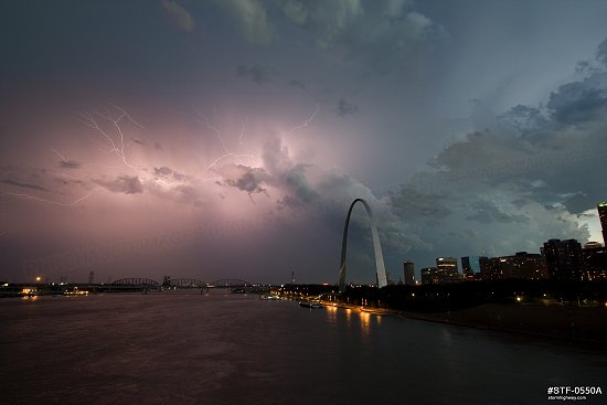 Twilight lightning at the St. Louis riverfront