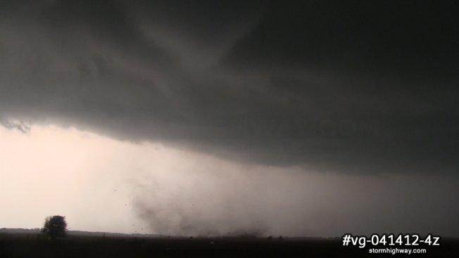 Tornado with debris at close range in northwestern Oklahoma