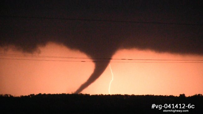 Tornado with lightning at night in northwestern Oklahoma